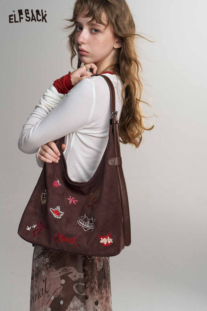 Cartoon Embroidery Hobo Shoulder Bag