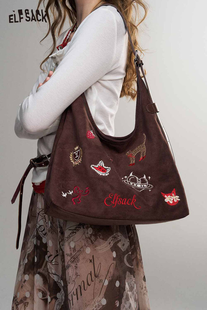 Cartoon Embroidery Hobo Shoulder Bag