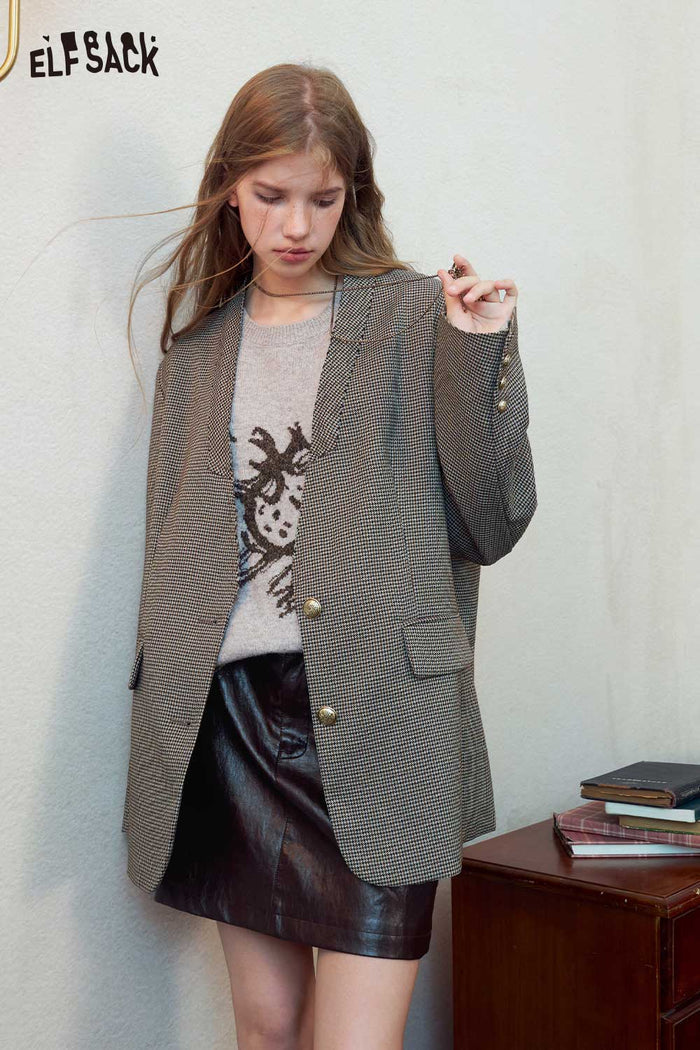 Cartoon Graphic Plaid Patchwork Knit Sweater