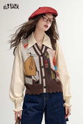 Cartoon Graphic Puff Sleeve Cardigan