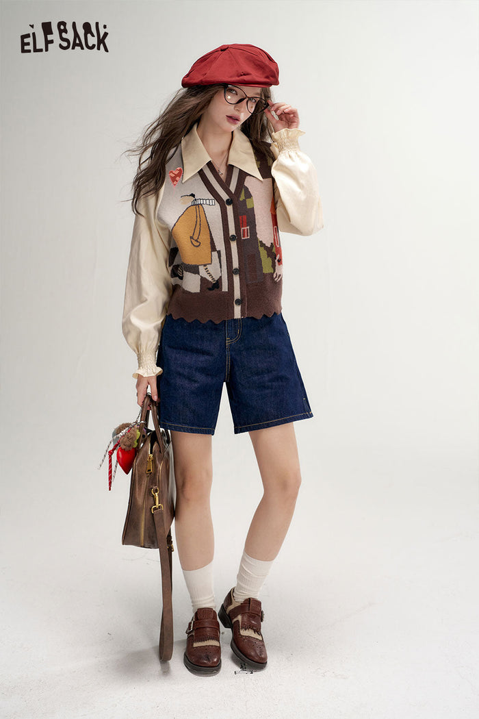 Cartoon Graphic Puff Sleeve Cardigan