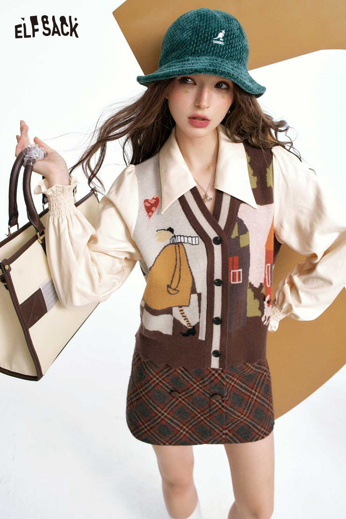 Cartoon Graphic Puff Sleeve Cardigan