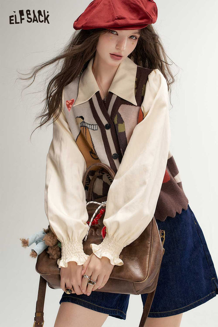 Cartoon Graphic Puff Sleeve Cardigan