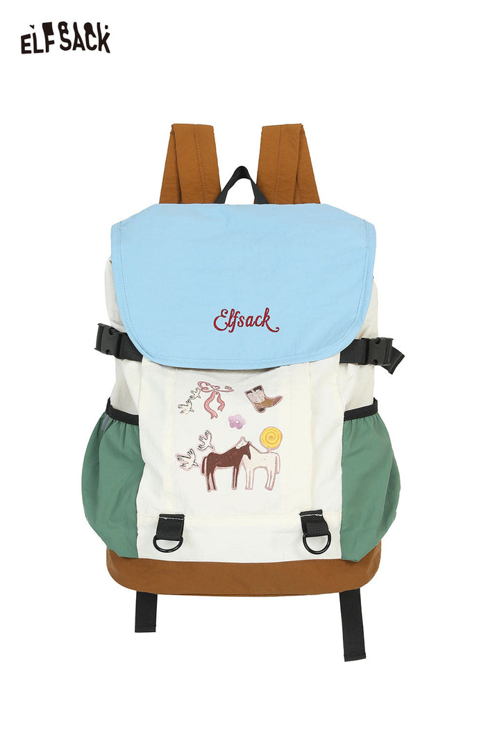 ELFSACK Cartoon Print Color?Block Drawstring Backpack
