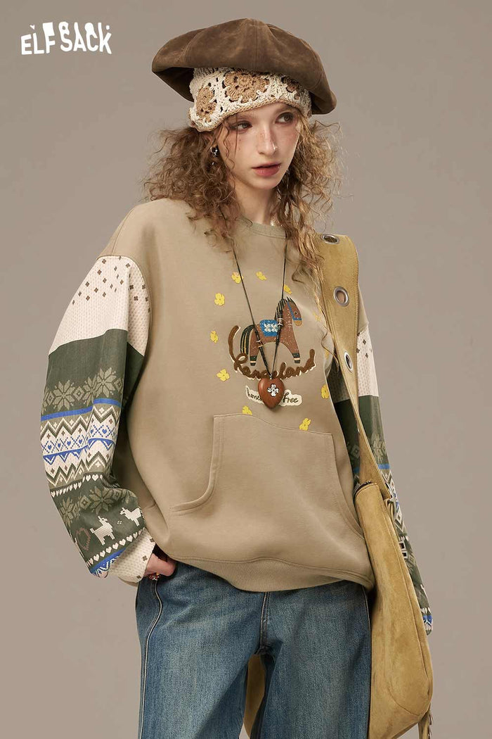 Cartoon Print Loose Pullover Sweatshirt