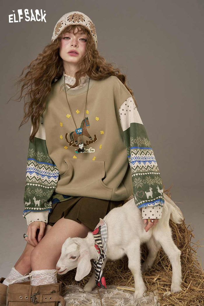 Cartoon Print Loose Pullover Sweatshirt