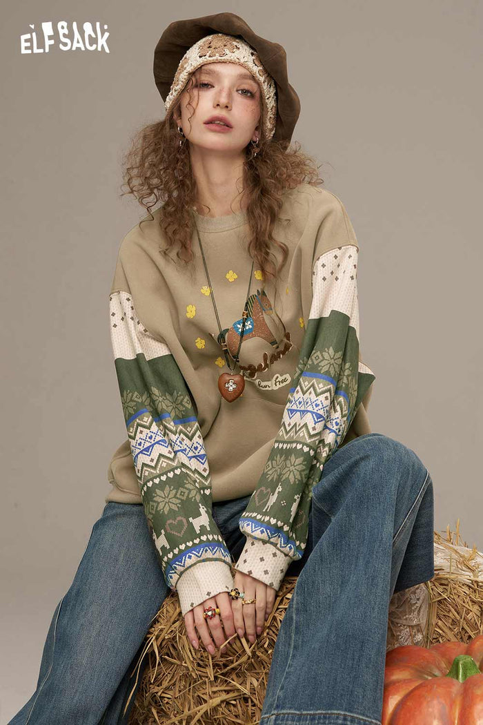 Cartoon Print Loose Pullover Sweatshirt