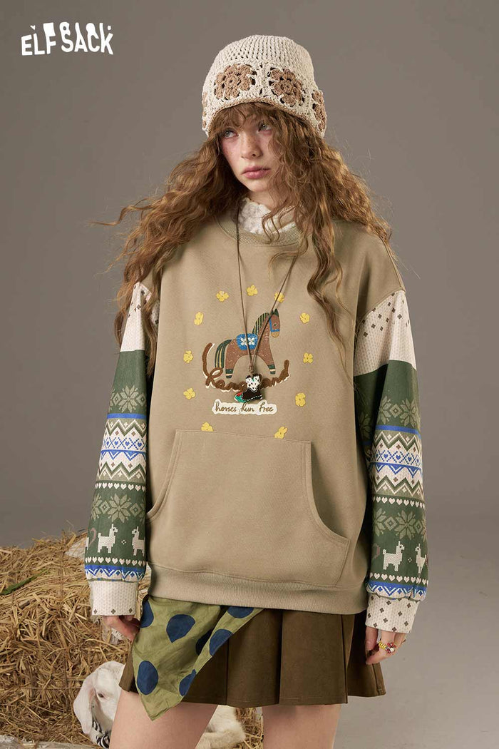 Cartoon Print Loose Pullover Sweatshirt