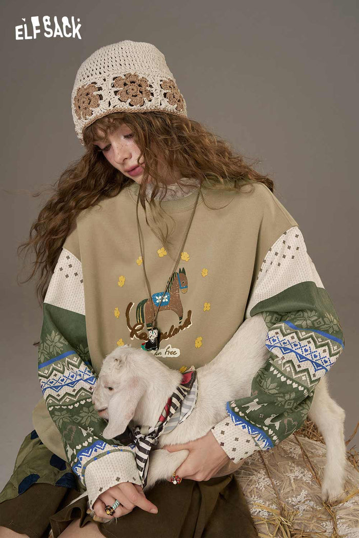 Cartoon Print Loose Pullover Sweatshirt