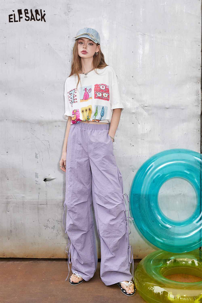 ELFSACK Cartoon Print Oversized T Shirt