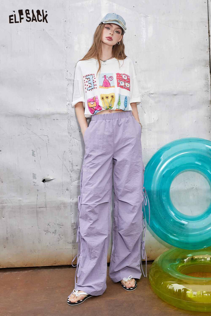 ELFSACK Cartoon Print Oversized T Shirt