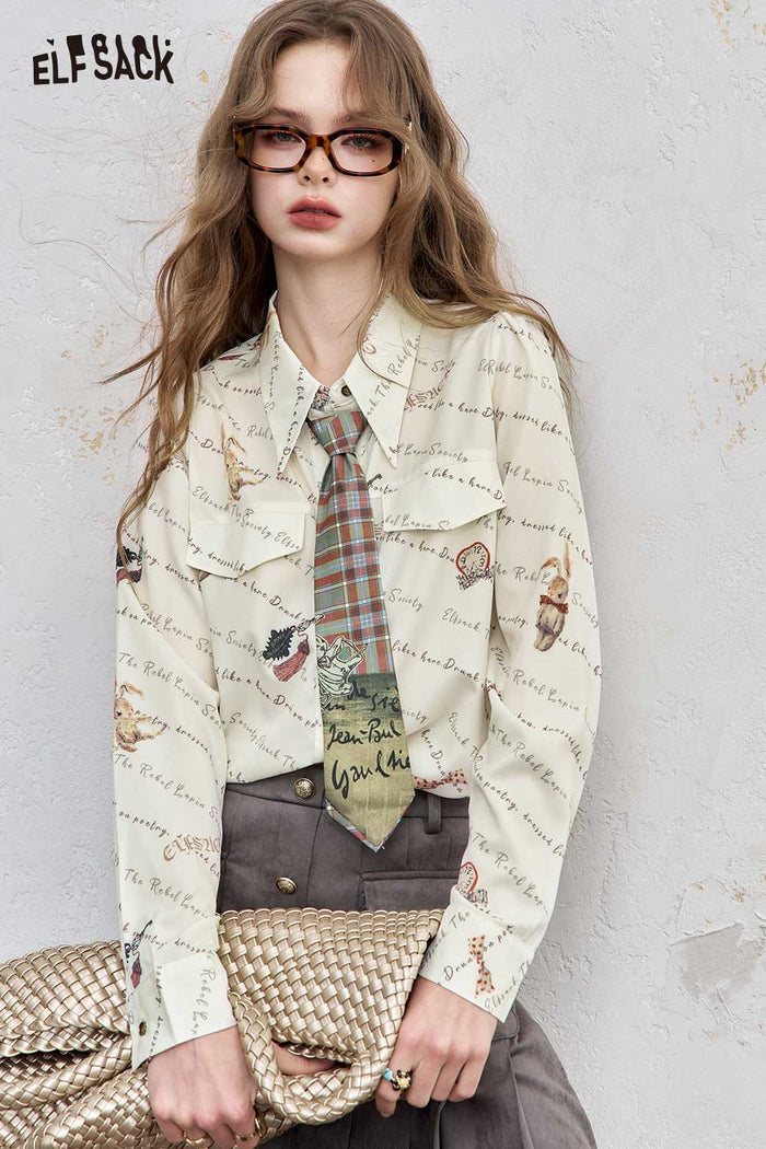 Cartoon Print Pocket Blouse