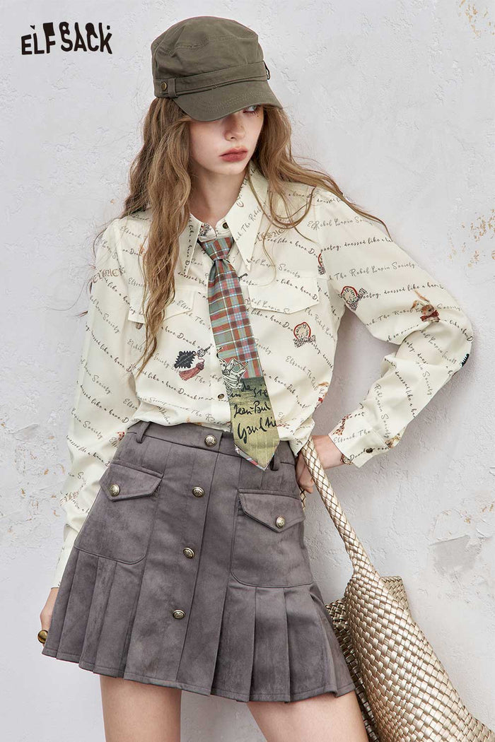 Cartoon Print Pocket Blouse