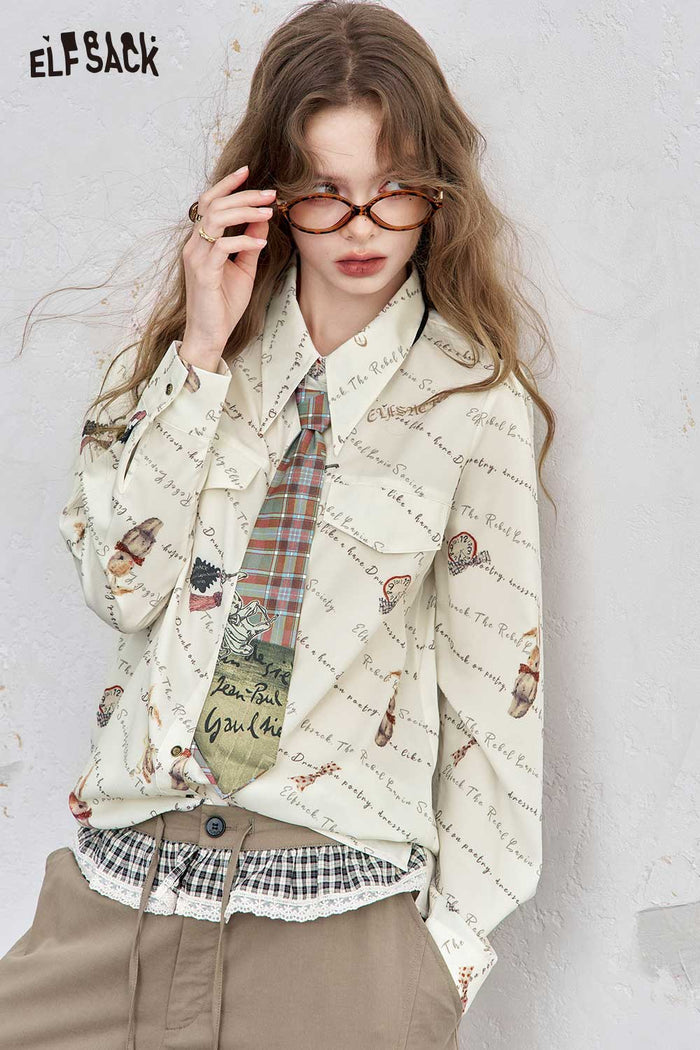 Cartoon Print Pocket Blouse