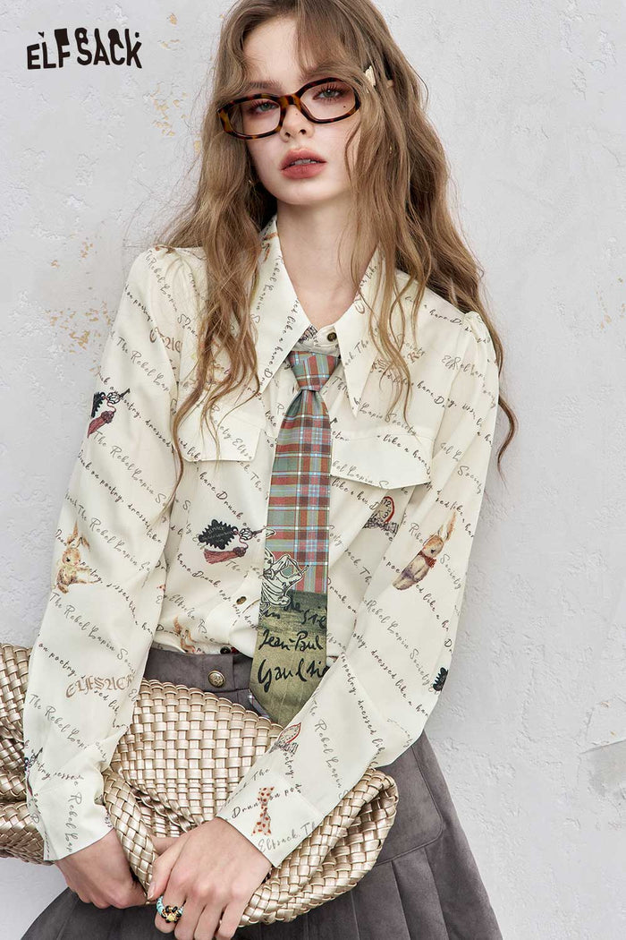 Cartoon Print Pocket Blouse
