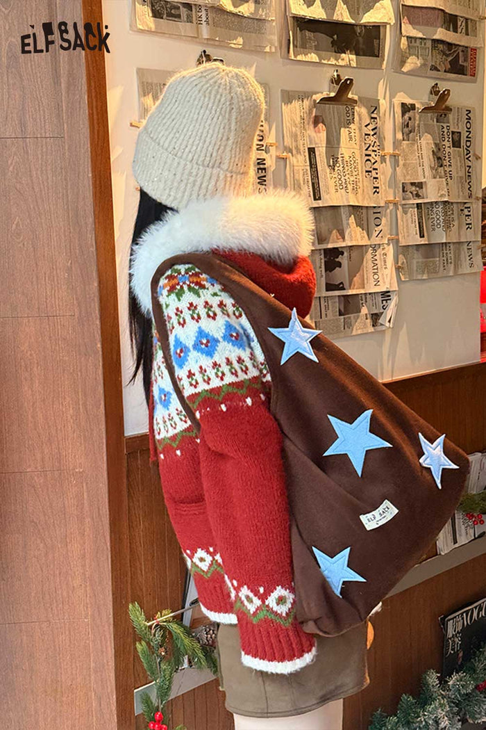 ELFSACK Casual Color Block Star Applique Large Capacity Tote Bag