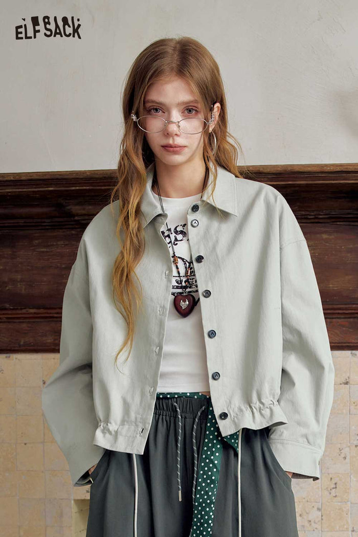 Casual Lapel Button Crop Jacket