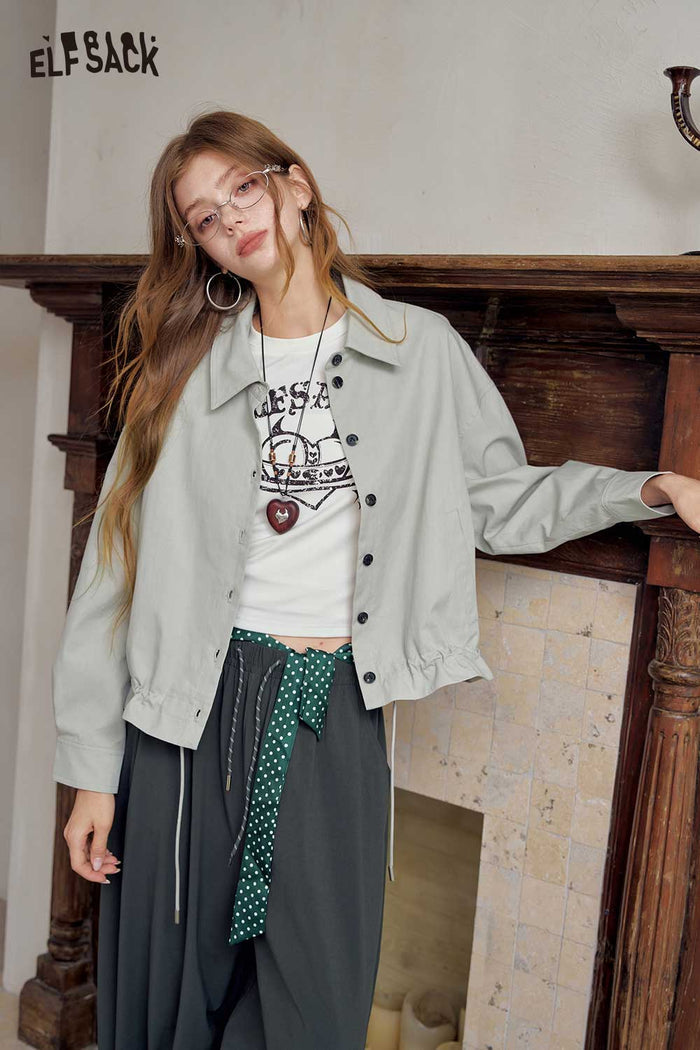 Casual Lapel Button Crop Jacket