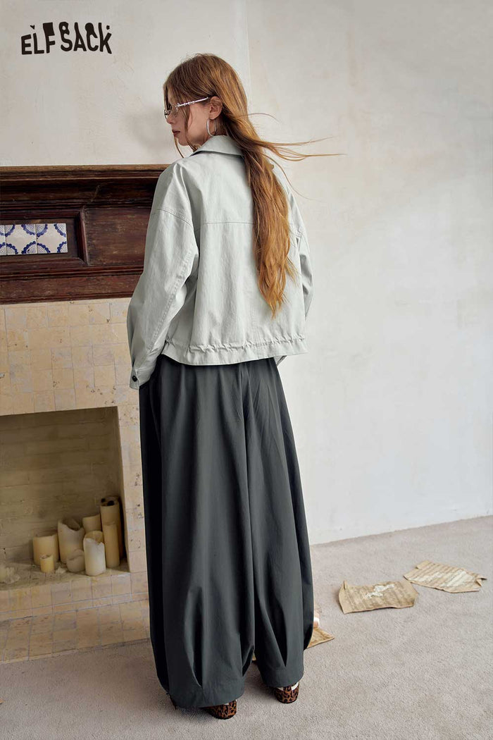Casual Lapel Button Crop Jacket