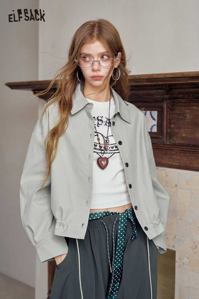 Casual Lapel Button Crop Jacket