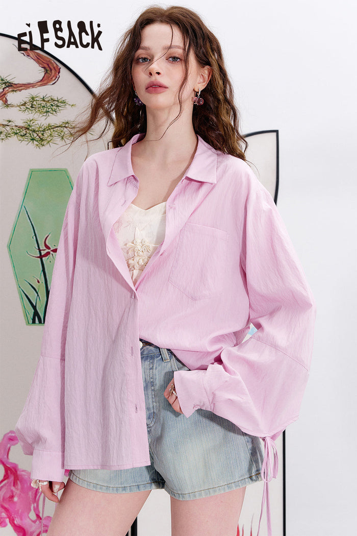 ELFSACK Casual long sleeved drawstring shirt
