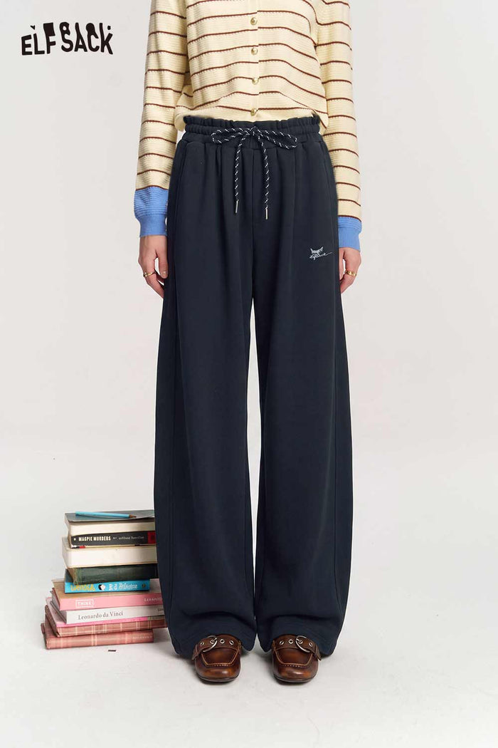 Casual Loose Drawstring Waist Solid Pants