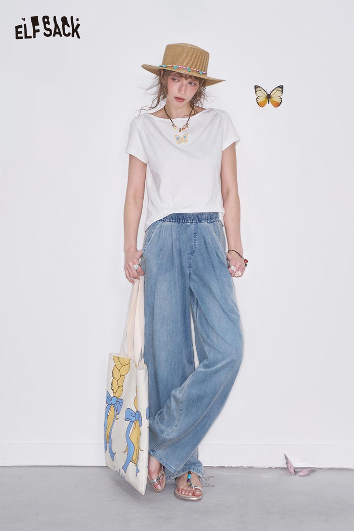 ELFSACK Casual Loose Fit Denim Pants