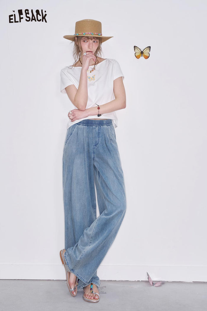 ELFSACK Casual Loose Fit Denim Pants