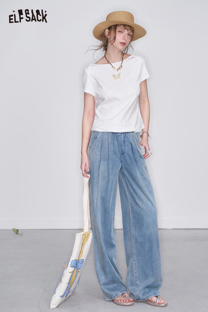 ELFSACK Casual Loose Fit Denim Pants