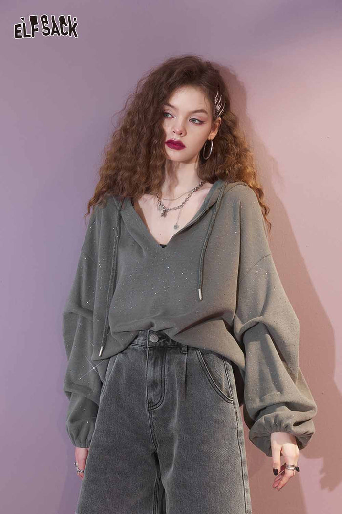 Casual Loose Solid Pullover Sweatshirt