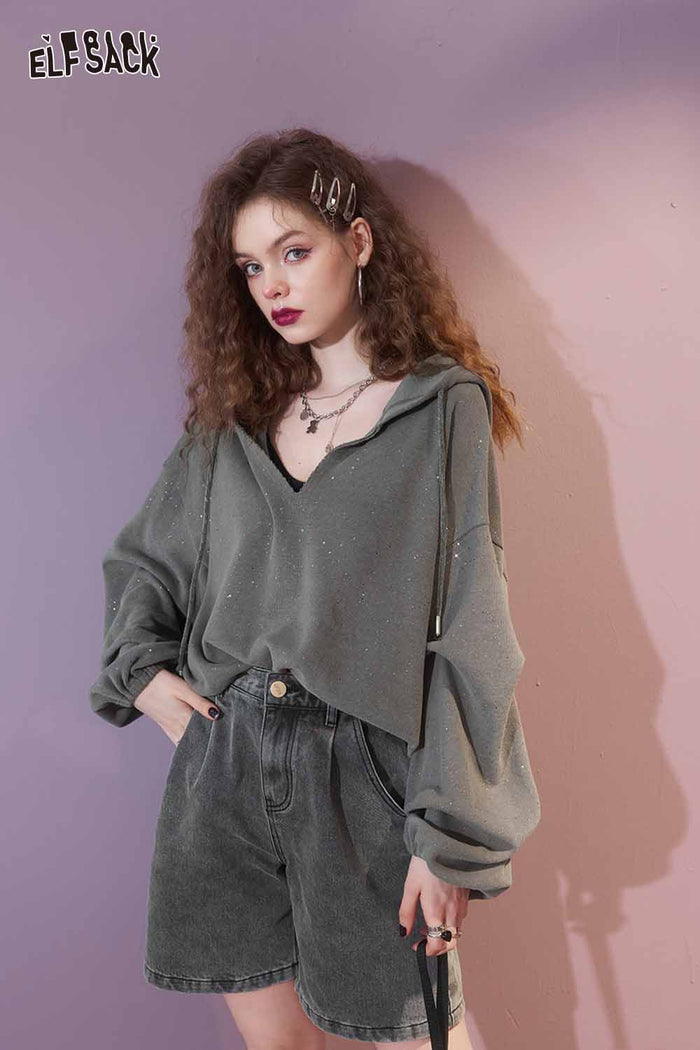 Casual Loose Solid Pullover Sweatshirt