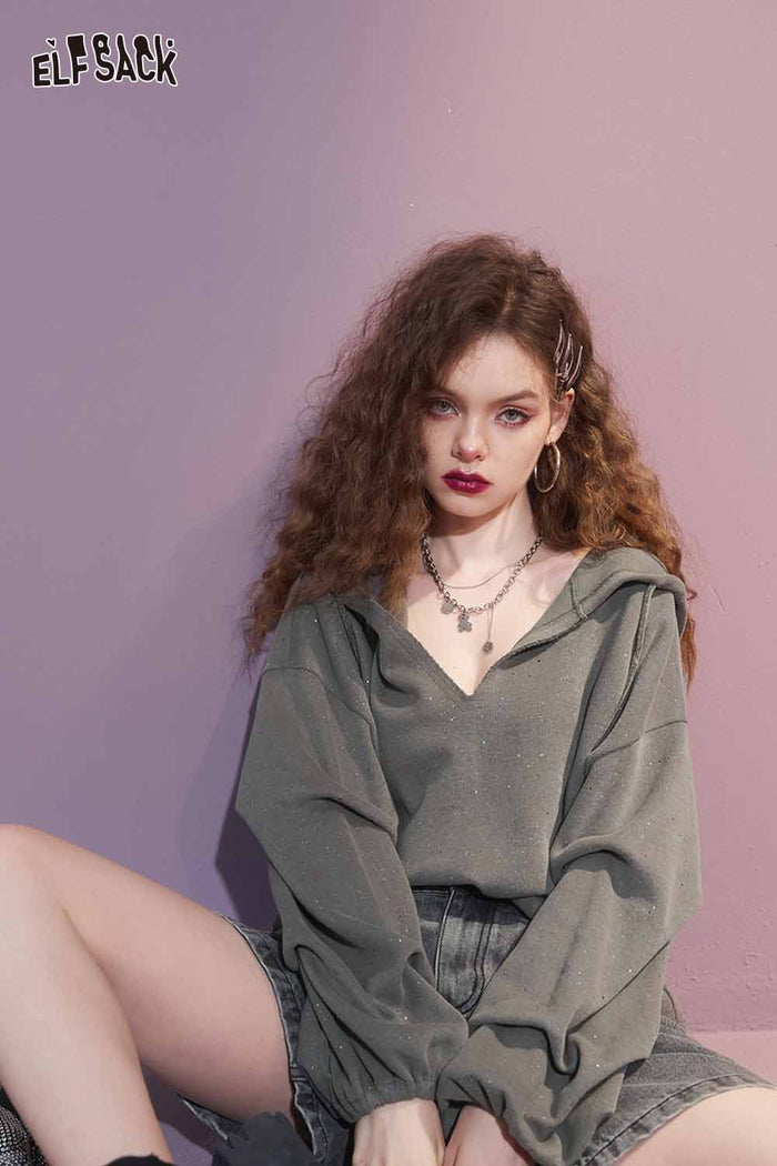 Casual Loose Solid Pullover Sweatshirt