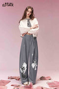 ELFSACK Casual Versatile Graffiti Print Patch Wide Leg Pants