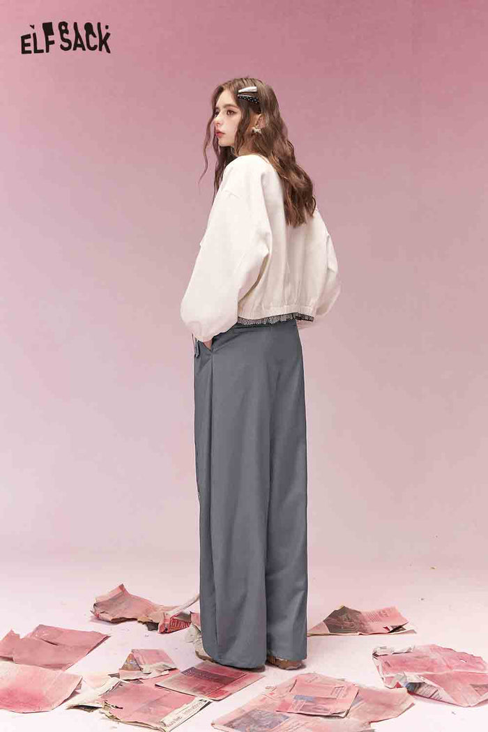 ELFSACK Casual Versatile Graffiti Print Patch Wide Leg Pants