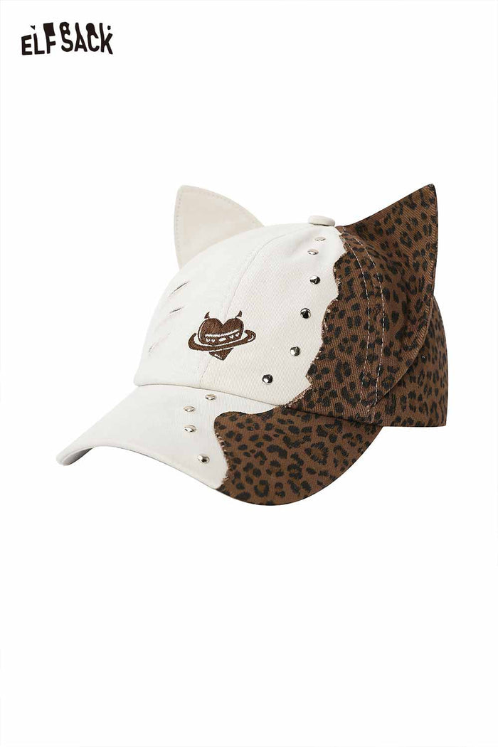 ELFSACK Cat-Ear Leopard Studded Cap