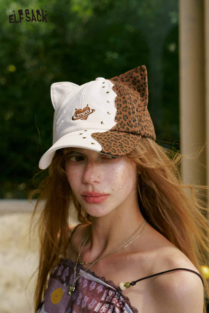 ELFSACK Cat-Ear Leopard Studded Cap