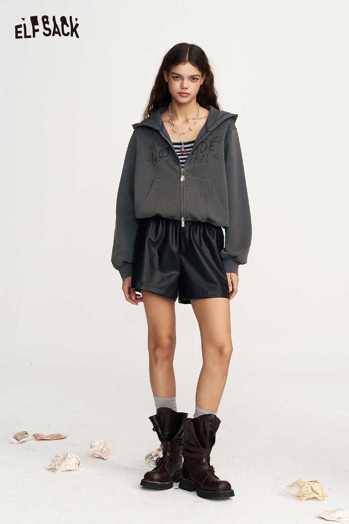 Cat Ear Zip-Up Crop Graphic Hoodie