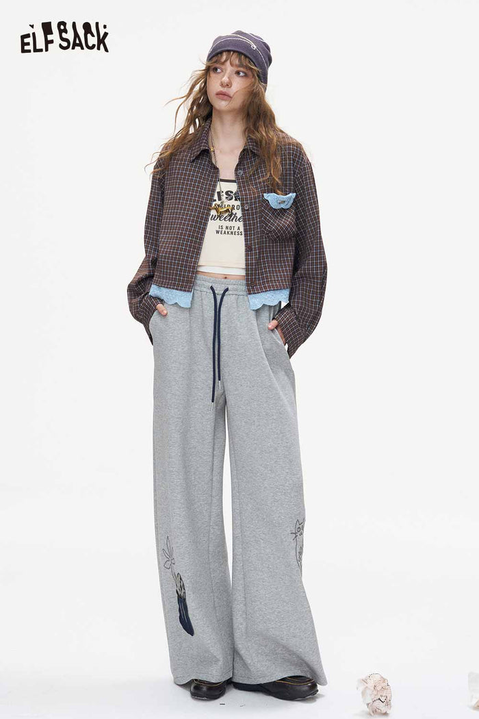 Cat Floral Leopard Print Loose Wide Leg Pants