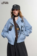 Cat Floral Print Stand Collar Bomber Jacket