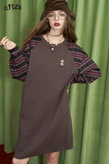 ELFSACK Checkered patchwork contrasting knitted dress