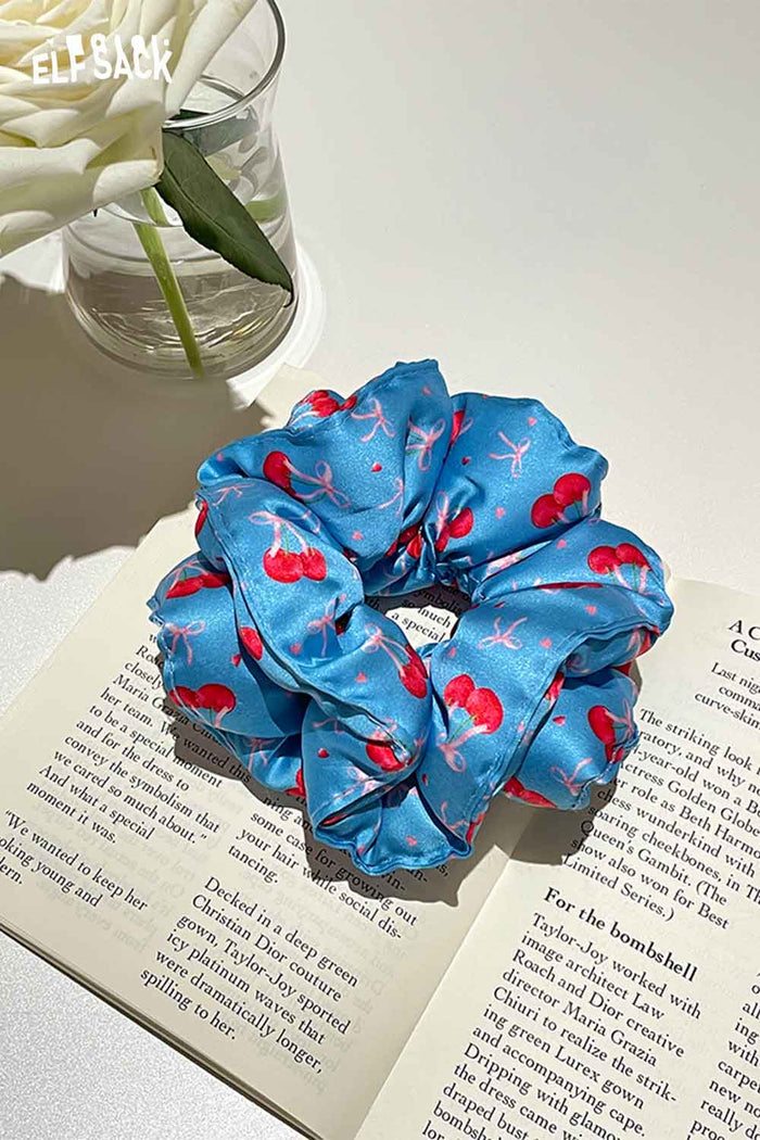 ELFSACK Cherry Print Satin Scrunchie Hair Tie
