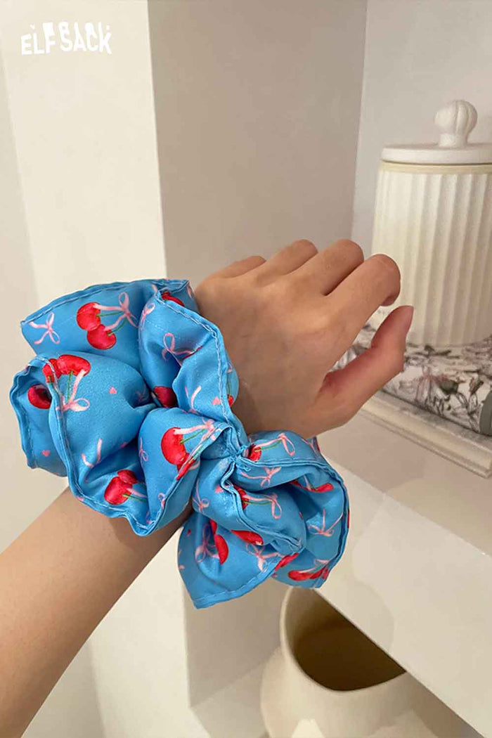 ELFSACK Cherry Print Satin Scrunchie Hair Tie