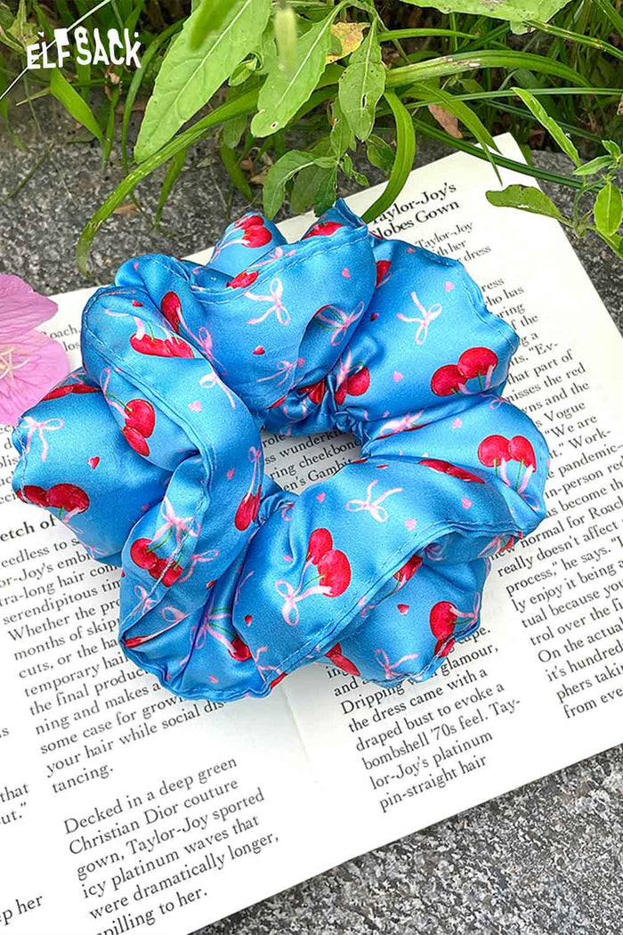 ELFSACK Cherry Print Satin Scrunchie Hair Tie