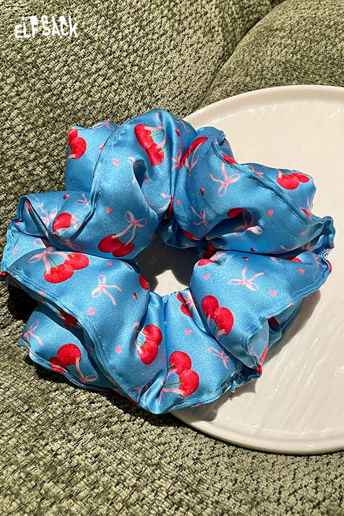ELFSACK Cherry Print Satin Scrunchie Hair Tie