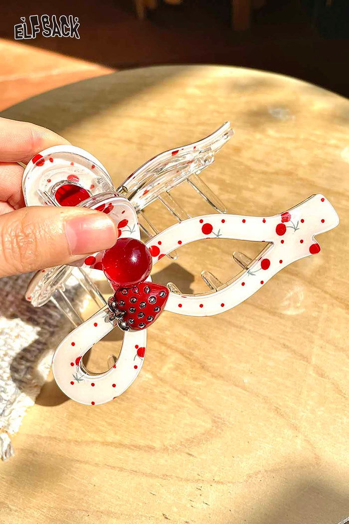 ELFSACK Cherry Strawberry Bow Hair Claw Clip