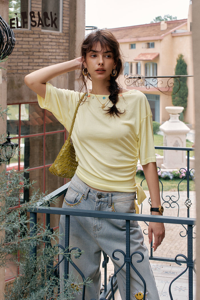 ELFSACK Chic Backless Lace-Up T-Shirt