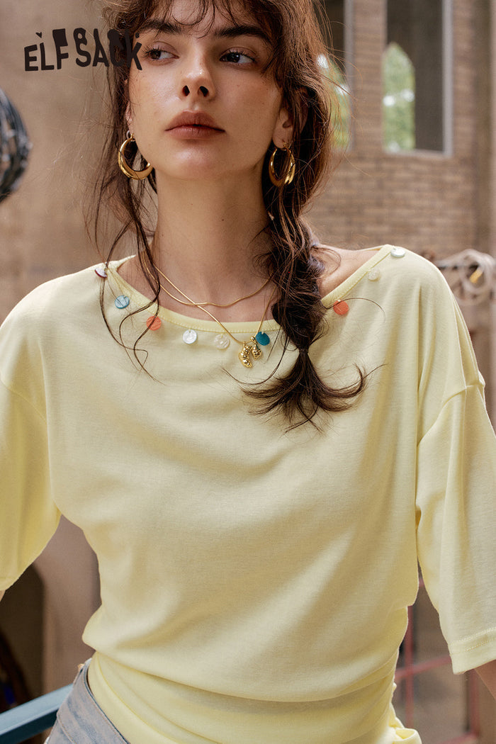 ELFSACK Chic Backless Lace-Up T-Shirt