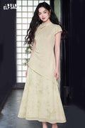 ELFSACK Chinese Style Asymmetric Layered Maxi Dress