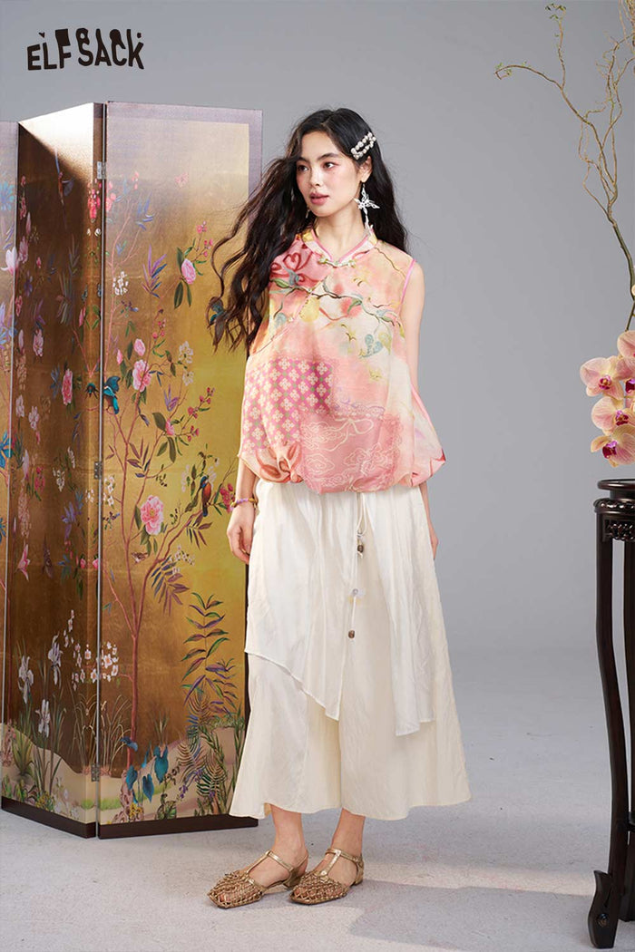 ELFSACK Chinese Style Floral Sheer Shirt