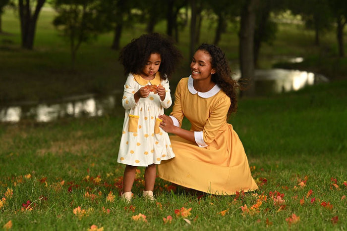 Claire Twirl Dress - Golden Flowers - Sugar Bee Clothing